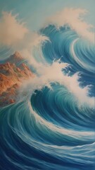 Fototapeta na wymiar Blue sea with strong waves, high waves close up. Generative AI, Generative, AI