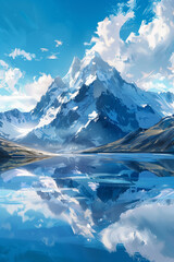 Impressionist Visions: Alpine Majesty Reflected in Mountain Lake
