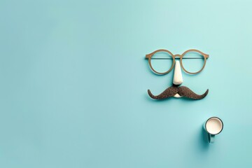 Glasses and mustache on a blue background. Perfect for themed events and social media profiles