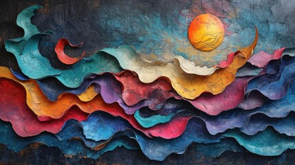 A decorative painting, abstract dream picture, deep sense, Chinese landscape color, three-dimensional sense, with concave and convex texture, abstract style