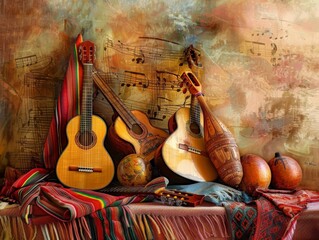 Musical Instruments Painting on Table