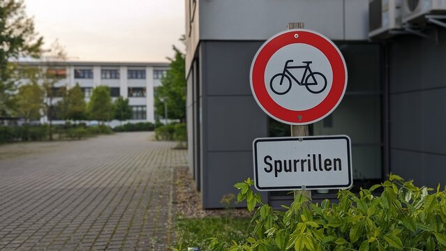 Fahrrad Verbots Schild mit Hinweis Spurrillen
