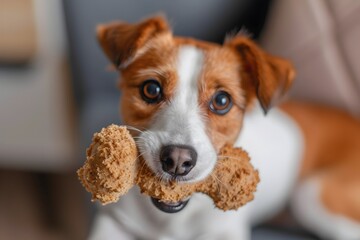 Contented Jack Russell Terrier Enjoying a Chew Toy in Cinematic Photography