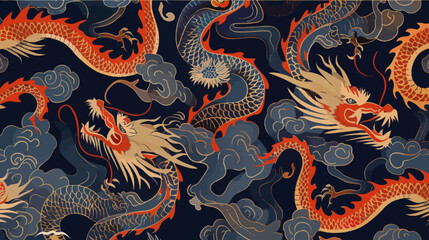 a blue and red dragon pattern on a dark background