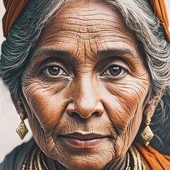 An India old women with detail face expressions.