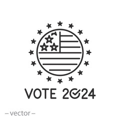 vote 2024 icon, day elections in usa, american presidential elections, thin line vector illustration
