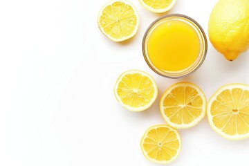 A glass of orange juice surrounded by sliced lemons. Perfect for healthy lifestyle concept