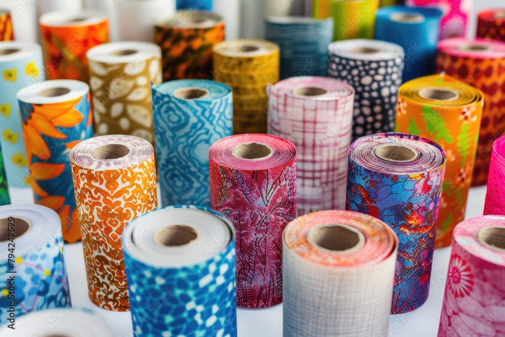 Poster Assorted rolls of colorful paper for various creative projects