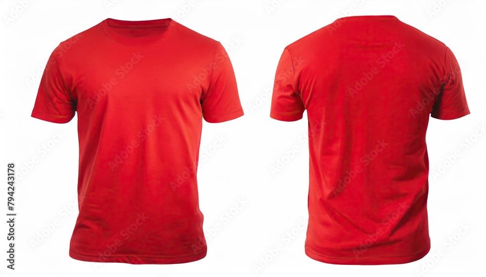 Wall mural  red t shirt front and back view, isolated on white background. Ready for your mock up design template  - Wall murals