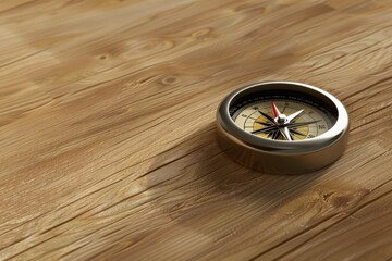A compass resting on a wooden table. Ideal for travel and adventure concepts