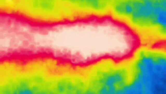 A irregular flicker of red and blue spots. Abstract dynamic picture, how to scroll a damaged film.Image from thermal imager device.