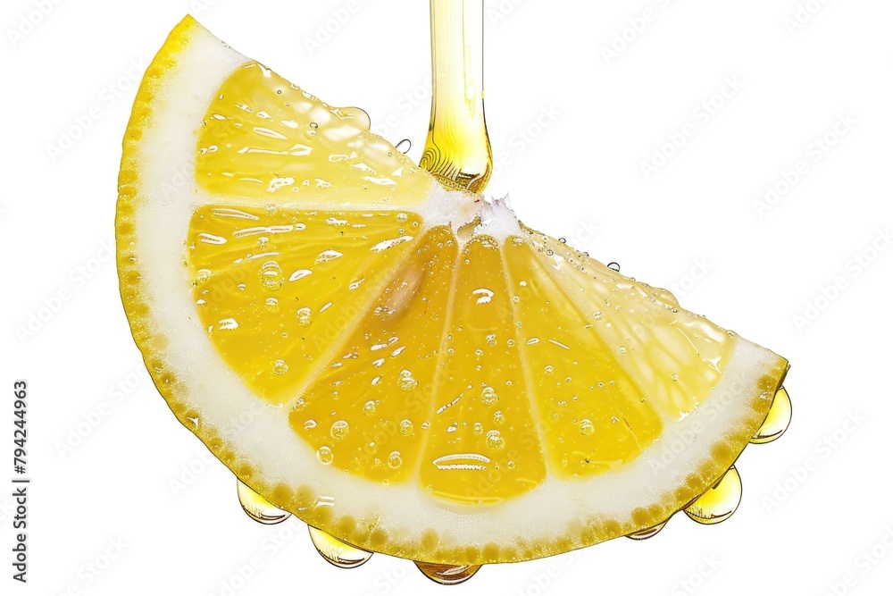 Poster close-up of a fresh lemon slice with water droplets. great for refreshing summer-themed designs