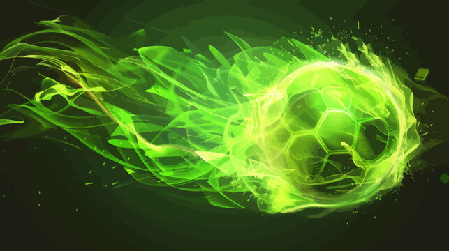 a soccer ball with green and yellow swirls