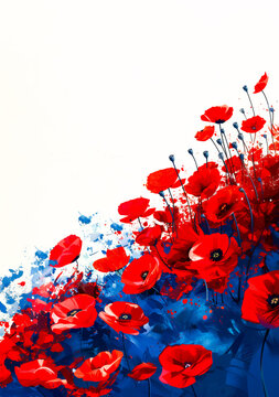 arri&egrave;re-plan rempli de coquelicots rouges et de bleuets, espace vide blanc pour texte