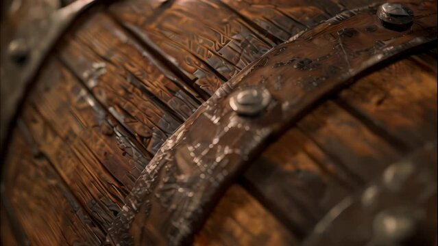 Closeup wine whiskey Barrel. 4k video