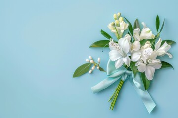 A beautiful bouquet of white flowers on a vibrant blue background. Perfect for various occasions and designs
