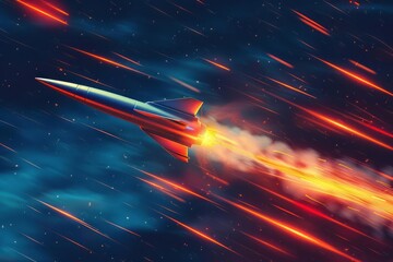 Hypersonic missile in flight, illustrating the principles of aerodynamic heating and drag reduction - obrazy, fototapety, plakaty