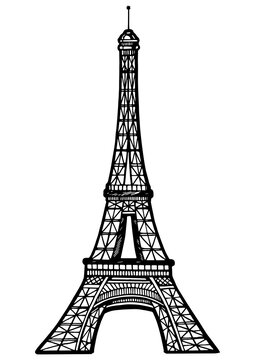 recommend clip art: Eiffel tower sketch engraving PNG illustration. Scratch board style imitation. Black and white hand drawn image.