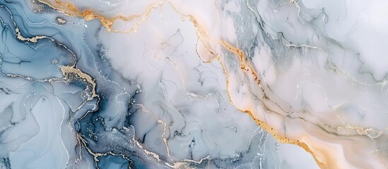 Close up of a freezing winter city in electric blue and gold marble texture