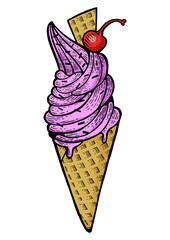 Ice cream color sketch engraving PNG illustration. Scratch board style imitation. Black and white hand drawn image.