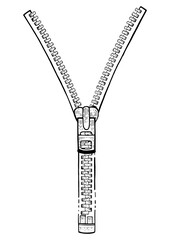 Zipper sketch engraving PNG illustration. Scratch board style imitation. Black and white hand drawn image.