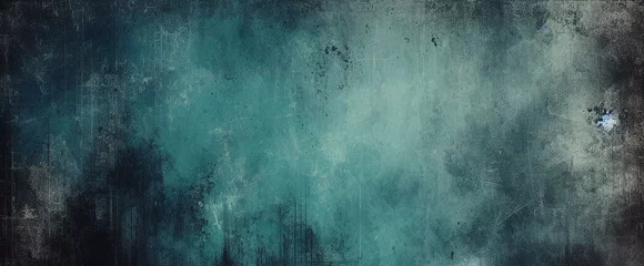 Fotobehang グランジ テクスチャ デザインの抽象的な青い背景パターンまだらの汚れた塗装イラストの青緑と青緑色の色 © Fabian