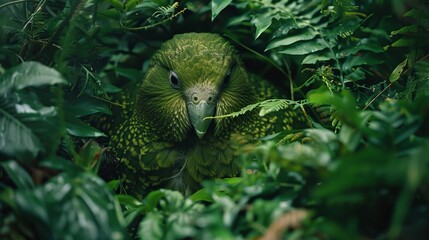 Camouflaged Kakapo in New Zealand
