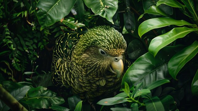 Camouflaged Kakapo in New Zealand