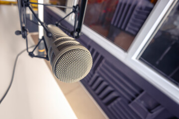 professional microphone in sound studio