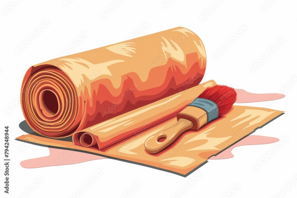 Poster A rolled up roll of fabric with a brush on it. Perfect for textile and art projects