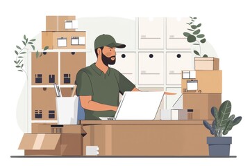 A man sitting at a desk working on a laptop. Suitable for business and technology concepts