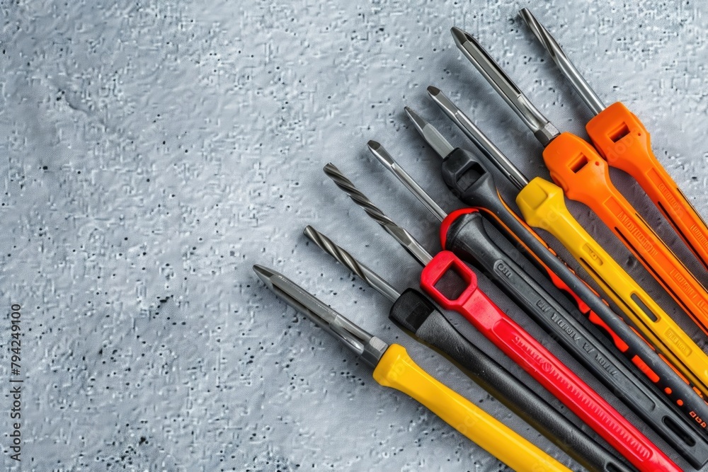 Poster Various tools arranged neatly on a table, suitable for DIY projects