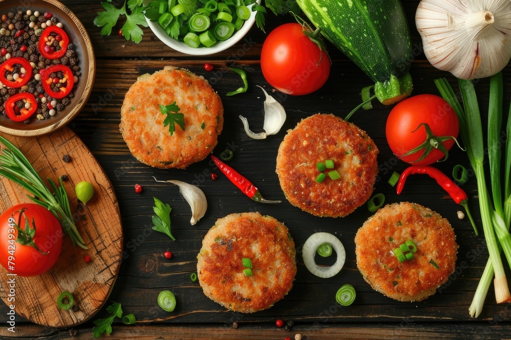 Poster assorted types of food displayed on a table, perfect for food and nutrition concepts
