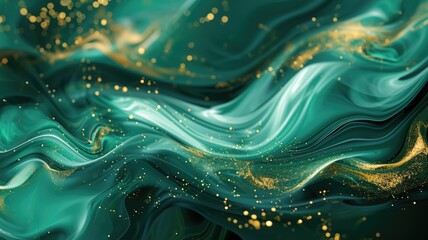 The abstract picture of the two colours of gold and green colours that has been created form of the waving shiny smooth satin fabric that curved and bend around this beauty abstract picture. AIGX01. - obrazy, fototapety, plakaty