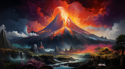 painted volcano enormous astral - obrazy, fototapety, plakaty