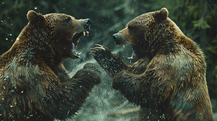 Fierce Battle of Grizzly Bears - obrazy, fototapety, plakaty