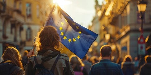 Woman with European flag