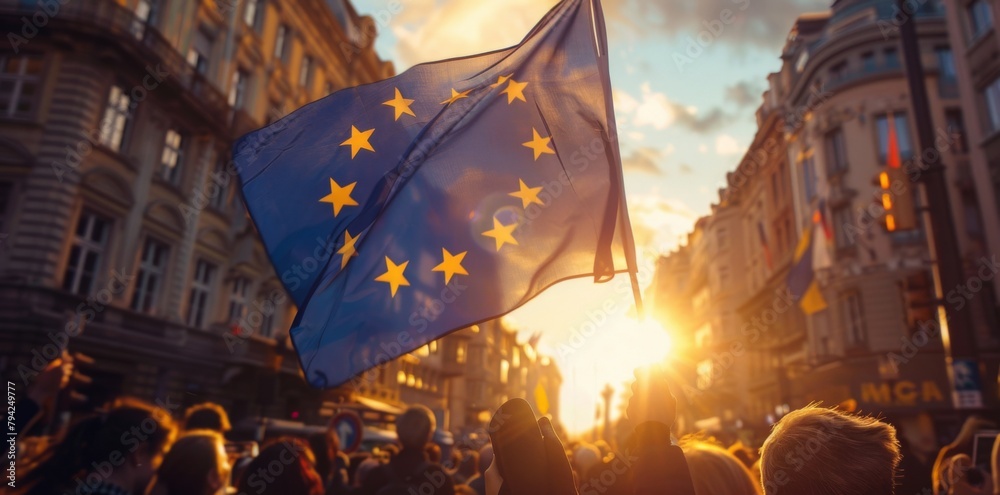 Wall mural woman with european flag