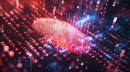 An illustration of a digital fingerprint being created and stored in a secure database for future use in biometric security. .
