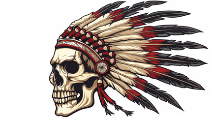 a skull wearing a native indian headdress - obrazy, fototapety, plakaty