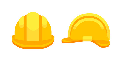 Safety yellow construction helmet. Plastic headwear for worker safety.
