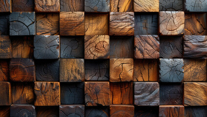 A wall of wooden blocks in various shades and textures. Created with Ai