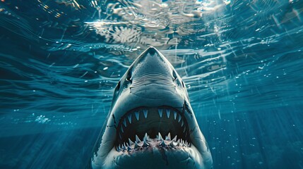 Ominous Great White Shark - obrazy, fototapety, plakaty
