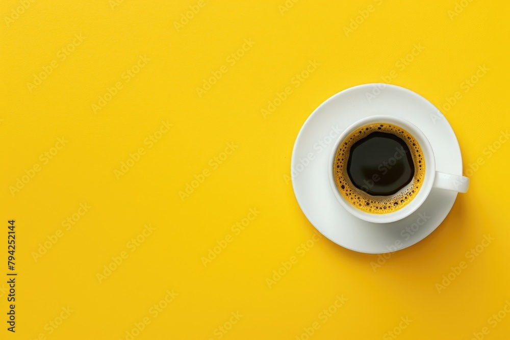 Poster a cup of coffee on a saucer, perfect for coffee shop promotions