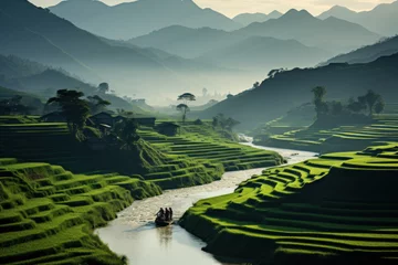 Fotobehang Picturesque rice fields against the background of magical nature © sofiko14