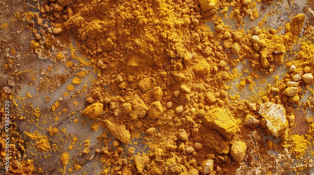 Poster a close up image of a pile of yellow powder. suitable for various design projects
