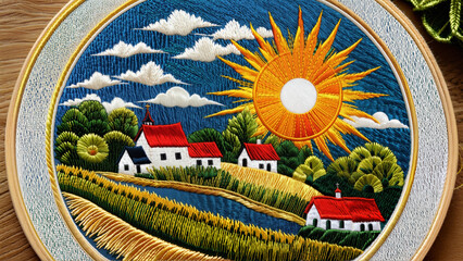 Embroidery Nature Patch | Sunny Day | Village
