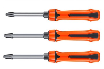 Three orange screwdrivers on a white background. Ideal for DIY and construction projects - obrazy, fototapety, plakaty