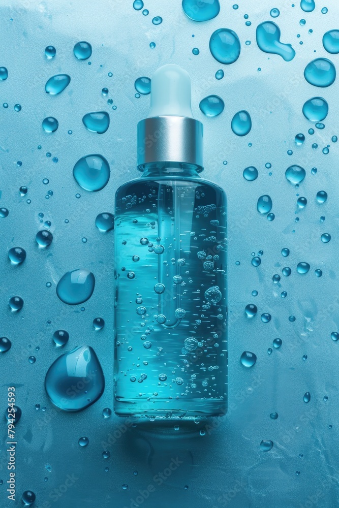 Poster a bottle of water placed on a table. suitable for hydration concept
