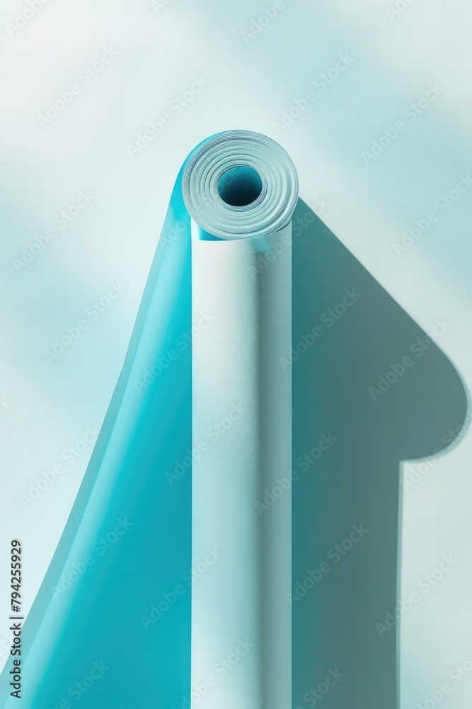 Poster a roll of blue and white paper on a white surface. ideal for design projects